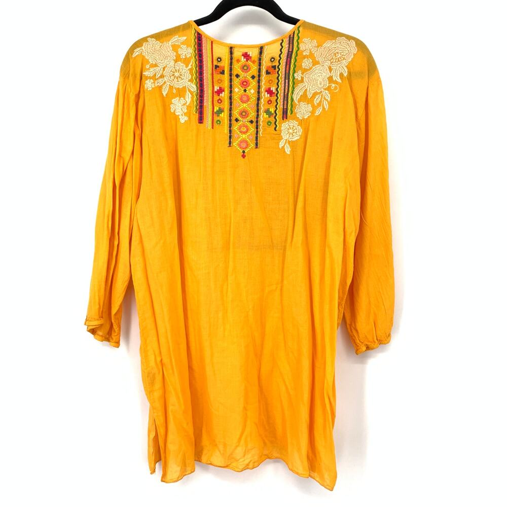 Johnny Was 3J Workshop Womens Embroidered Tunic Top Sz XL Golden Yellow Floral - Picture 2 of 6
